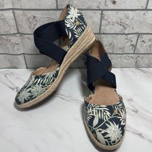 LifeStride Keaton Espadrille Slip On Wedge Navy Bold Floral Women's Size 8 EUC